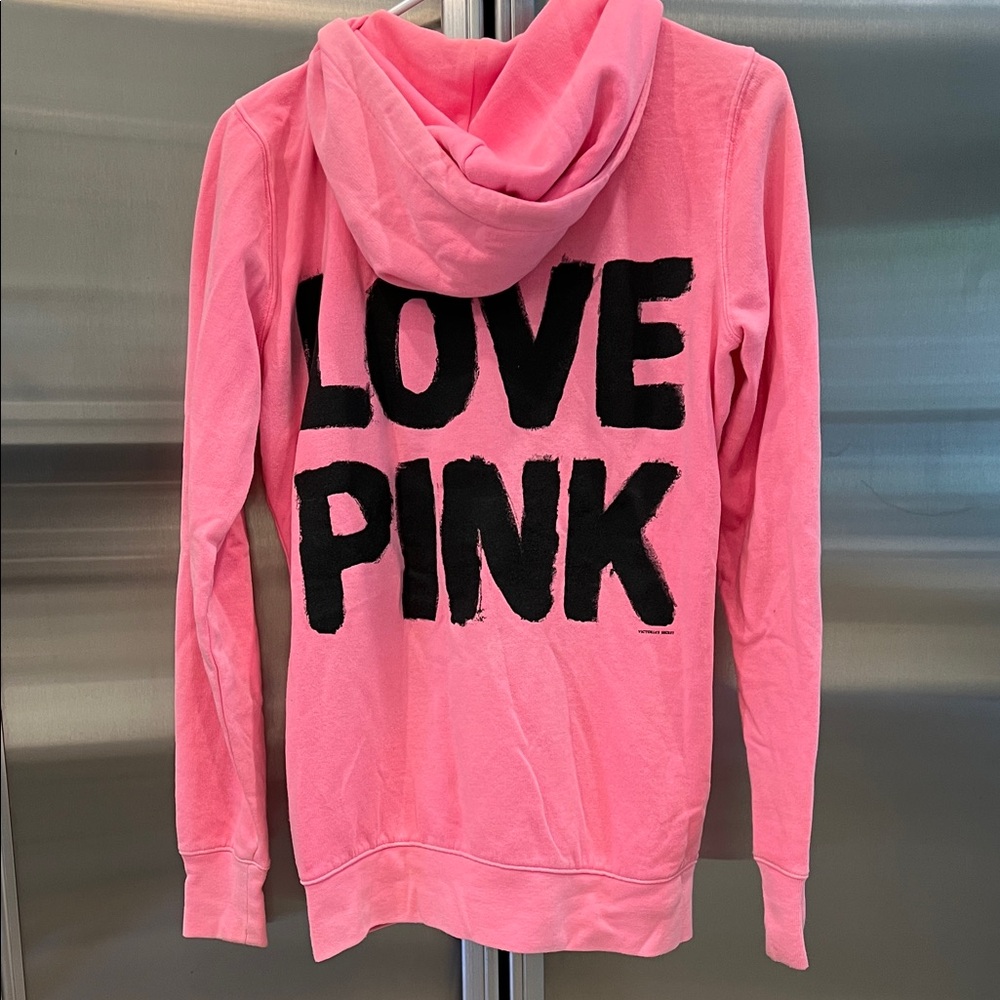 Victoria’s Secret PINK Pink Zip Hoodie Jacket with Heart & 86 Graphic RARE - Picture 5 of 8